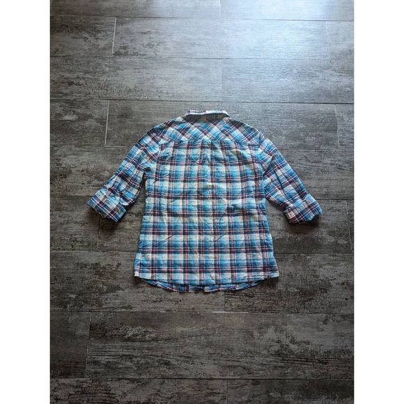 PRANA GINA Plaid 3/4 Placket Rolled Up Sleeves Shirt - Picture 6 of 6